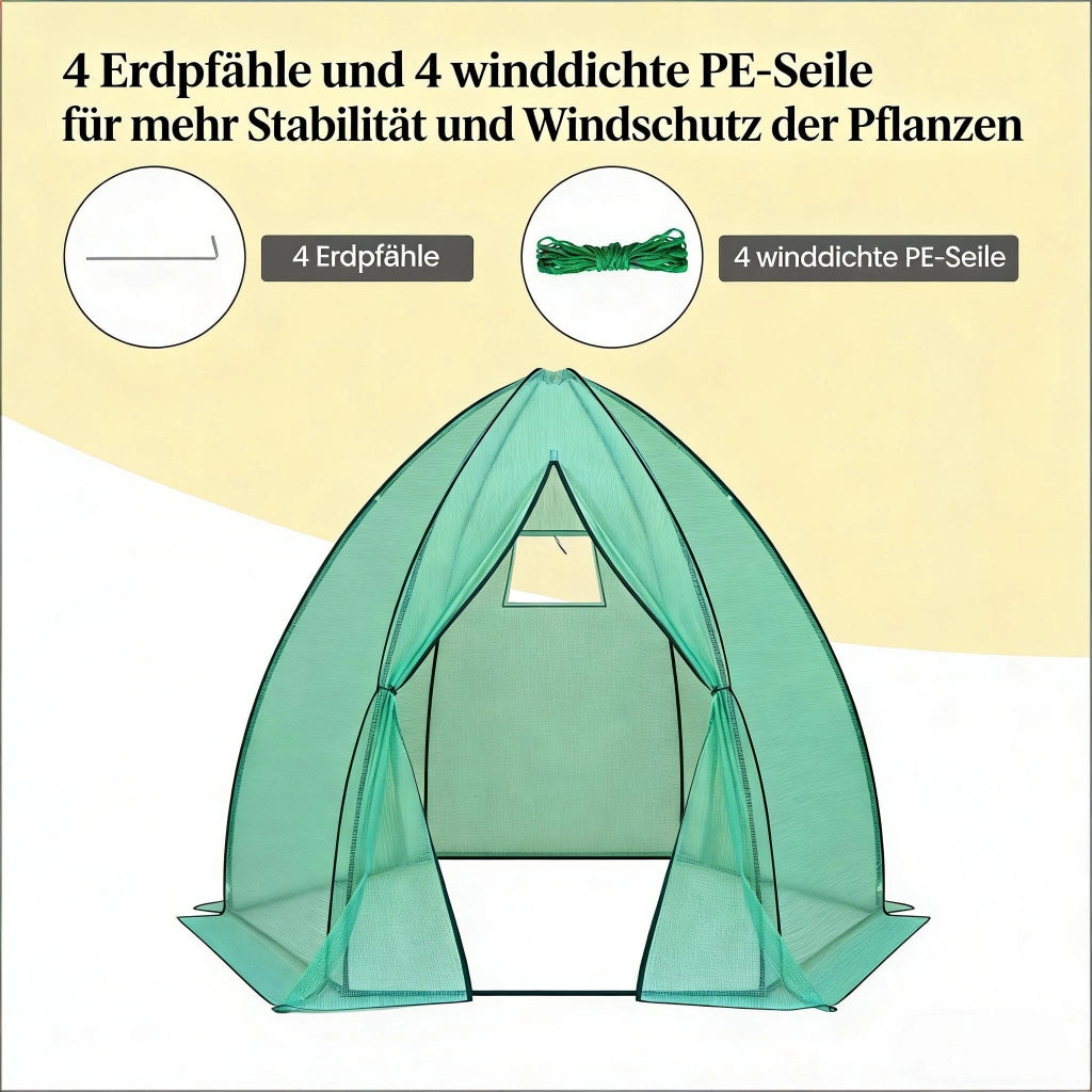 Serra da giardino teepee con telo in PE 140 g/m² e struttura conica in acciaio verde 240 × 200 × 240 cm
