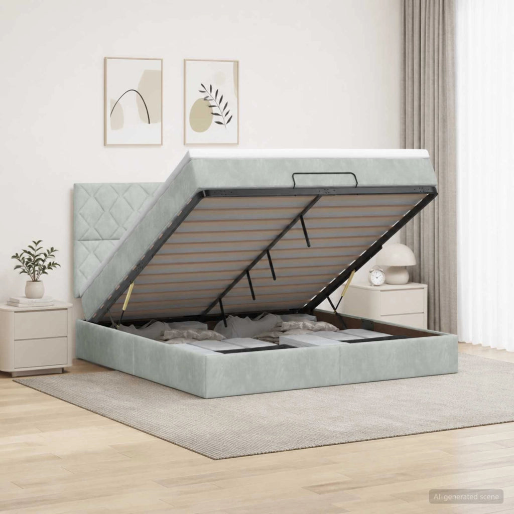 Letto con contenitore LED e materasso Grigio Chiaro 3460146