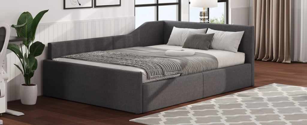 Divano Letto Imbottito 140x200 con Contenitore Sotto, Grigio