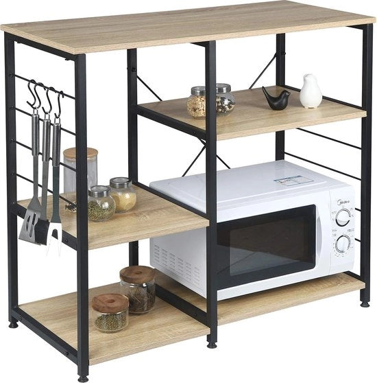 Magazzino per Cucina con 5 Scomparti, Scomparto di Stoccaggio in Metallo con Scheda di Stoccaggio 90x40x83,5cm, Nero+Legno di Abete