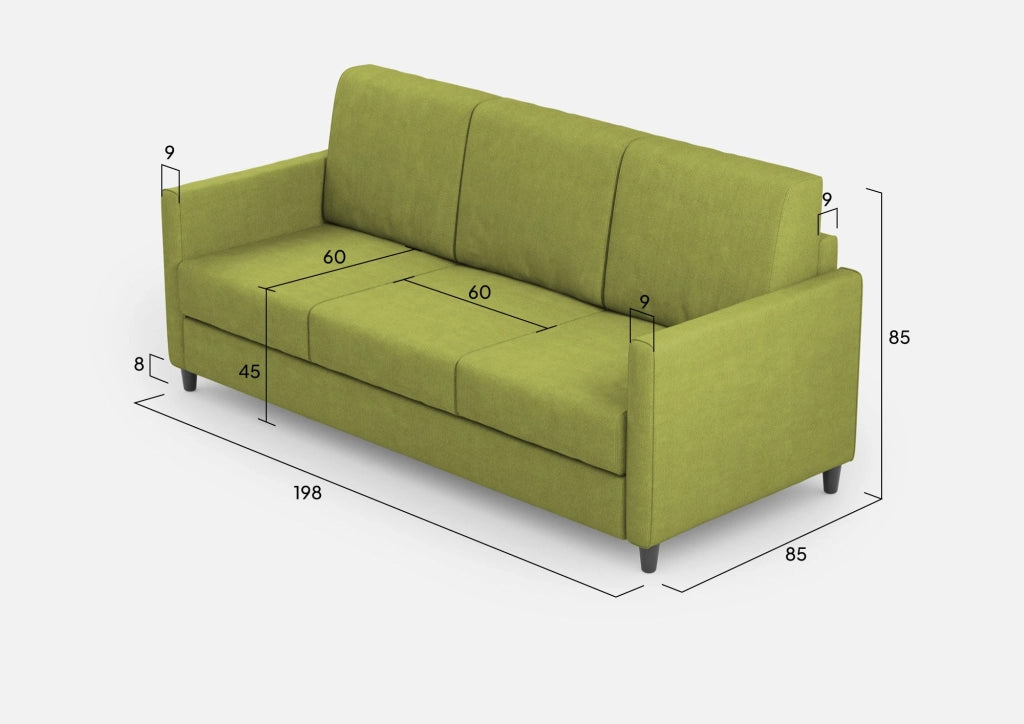 Divano 3 Posti 198x85x85 cm Karay in Tessuto Verde