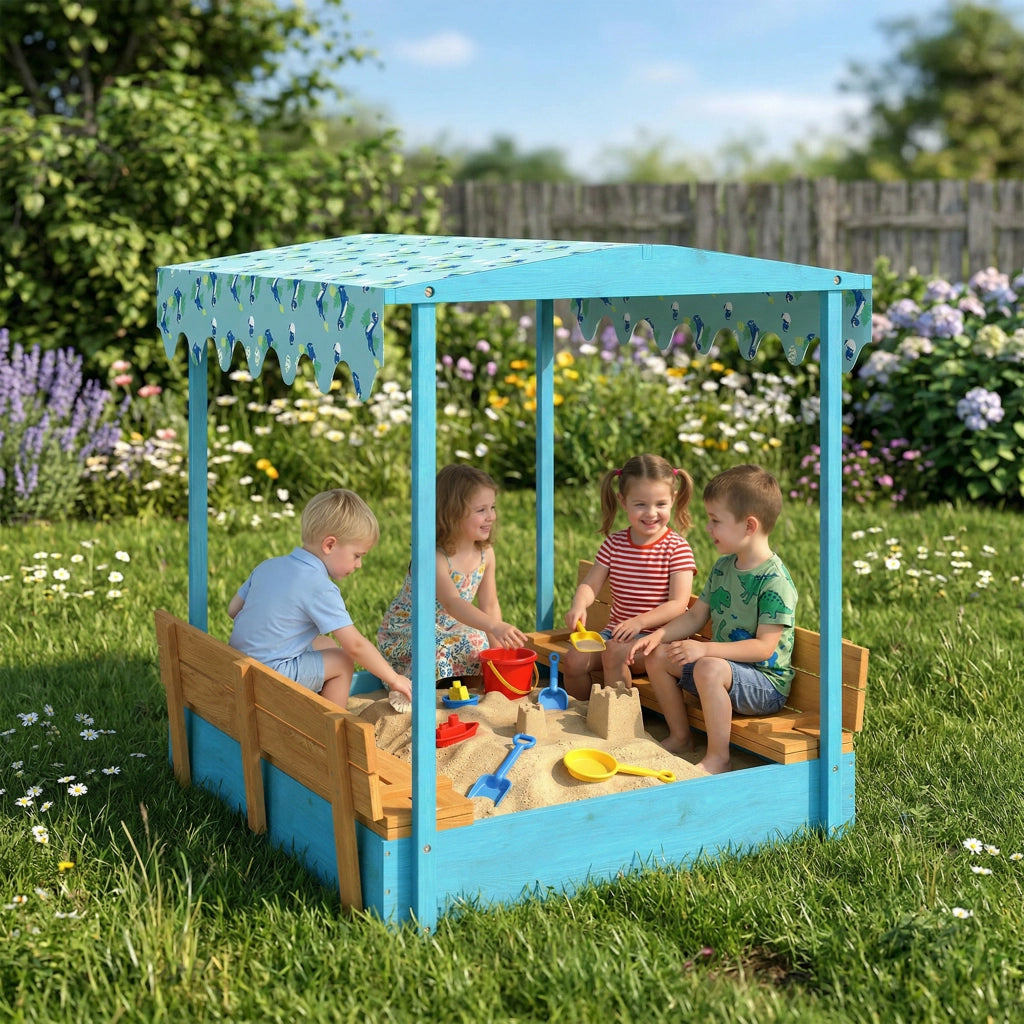 Sandbox in legno con coperchio e sedile pieghevole ¨C Minimal ¨C blu
