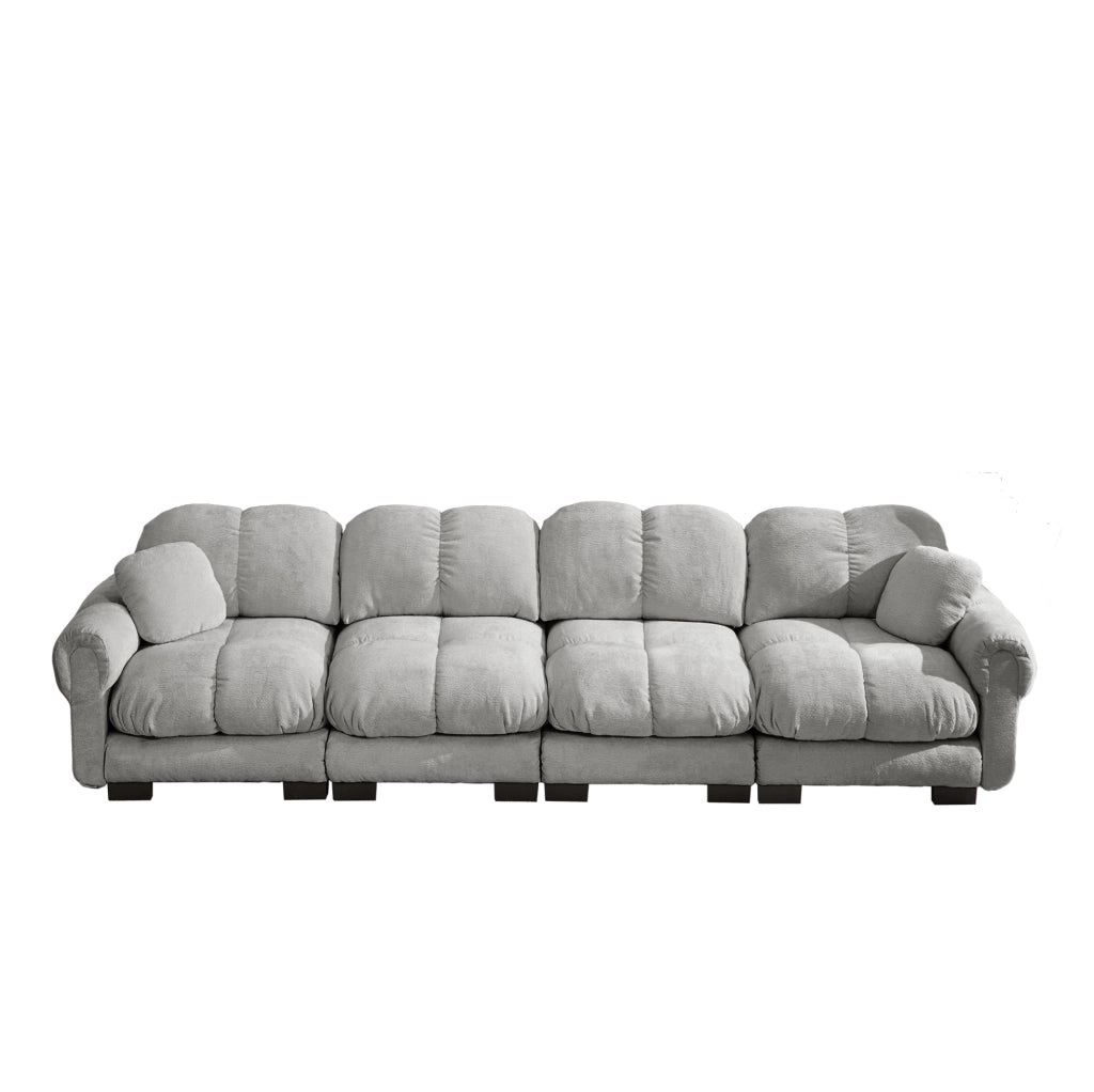 Divano modulare in chenille grigio chiaro 330x86x90 cm con cuscini imbottiti e schienale ergonomico