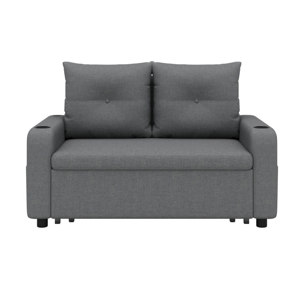 Divano Letto 3-in-1 Grigio 2 Posti con Porta Bicchieri, Tasche Laterali, Cuscini e Porta USB
