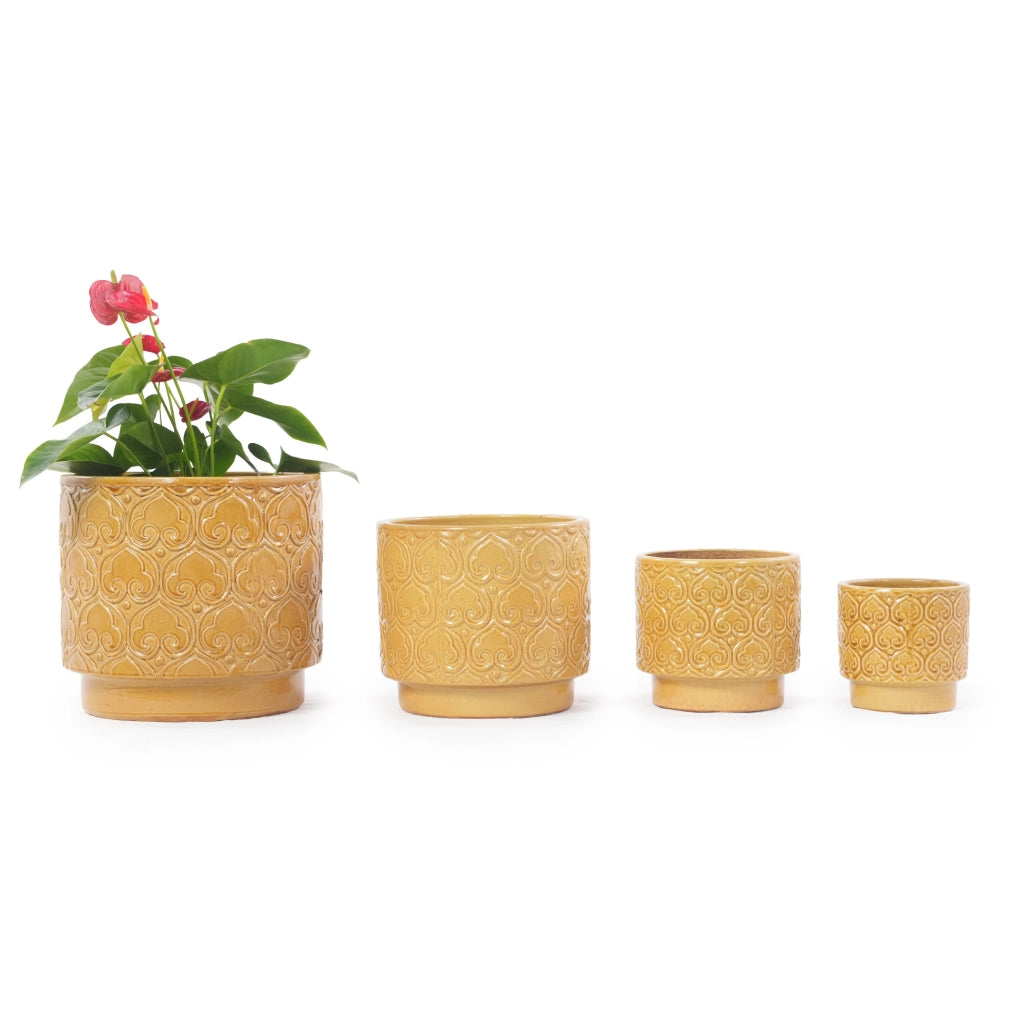 VASO per Piante  19 cm in Ceramica Giallo con Foro di Drenaggio