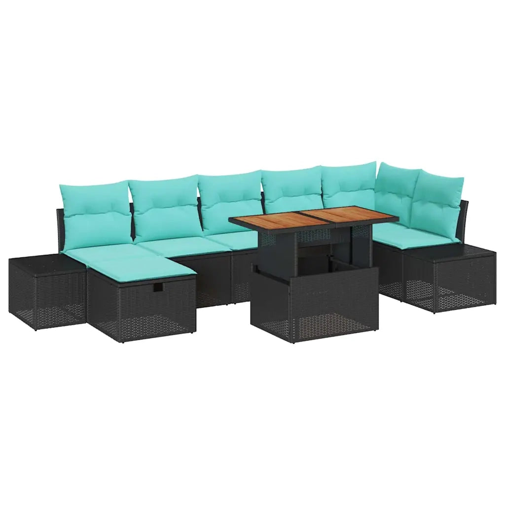 Set Divano da Giardino 8 pz Nero polyrattan 3361396
