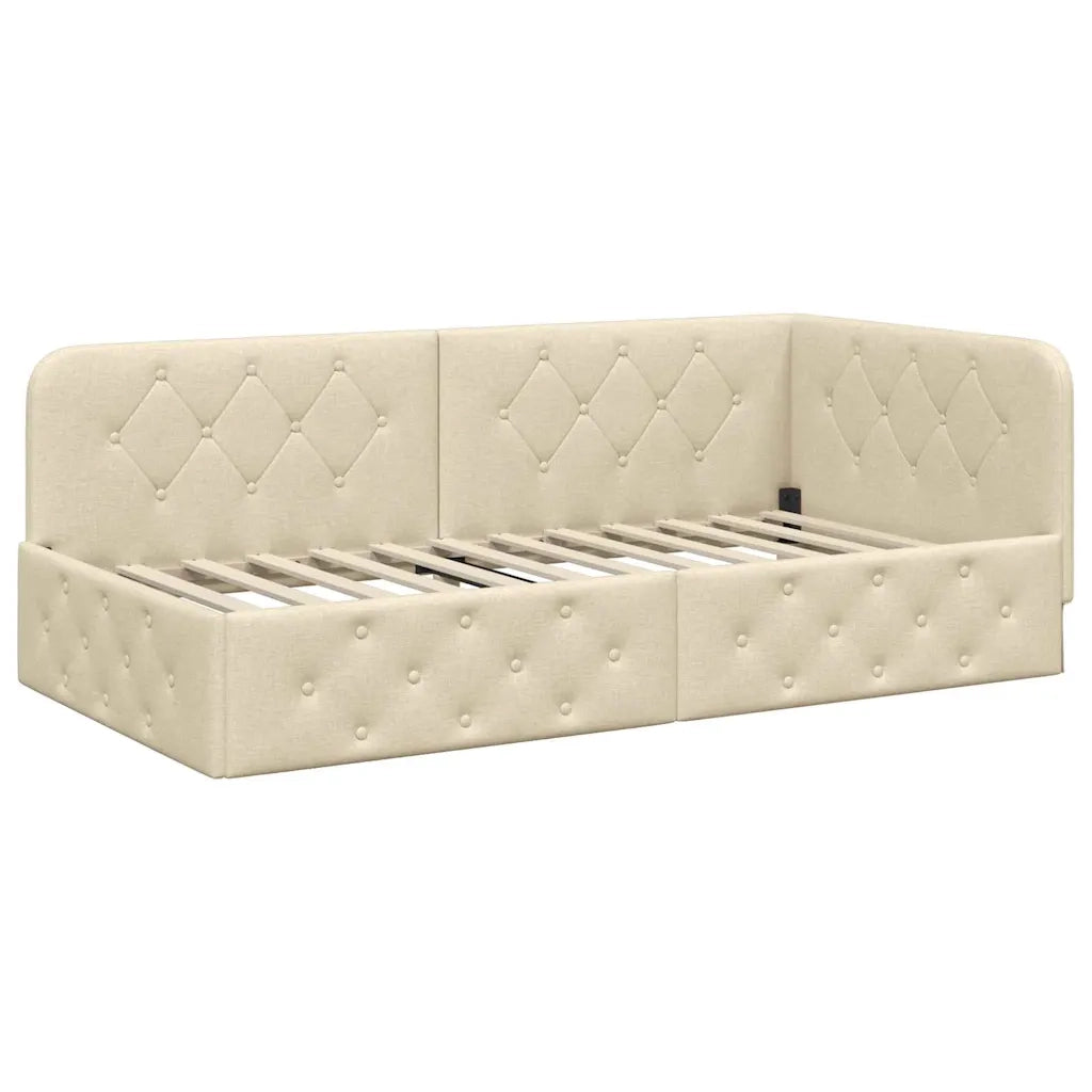 Cornice del letto ad angolo Crema 90 x 200 cm Tessuto