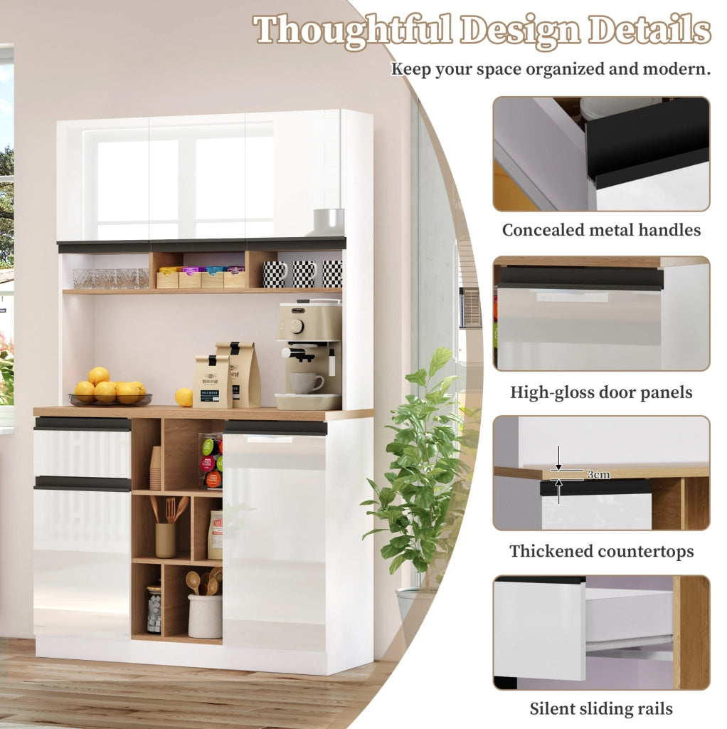Credenza da cucina in MDF bianco lucido 105 × 45 × 185 cm con cassetto e ripiani regolabili