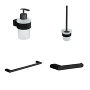 Set da bagno 4 accessori nero opaco: dispenser, porta scopino, porta rotolo, porta asciugamano 35 cm | Brush