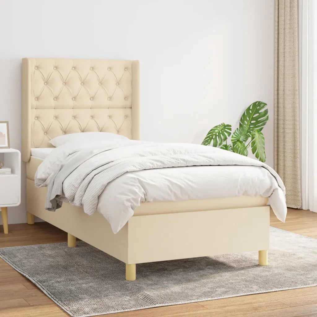 Letto singolo | Letto per adulti | Giroletto a Molle con Materasso Crema 80x200 cm inTessuto