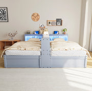 Letto Multifunzionale in Legno Massello 90/180 × 200 cm con Luci LED, Meccanismo Idraulico e Doppia Presa Euro, Grigio