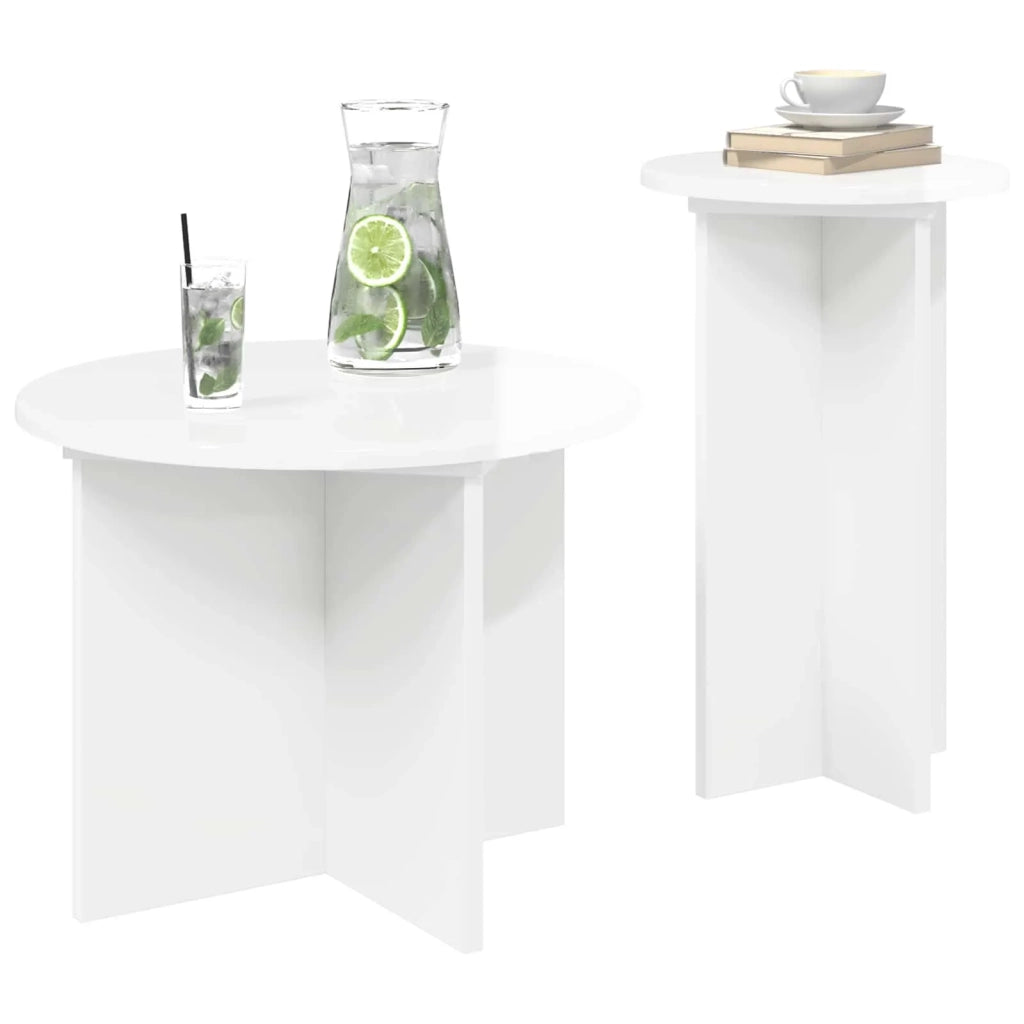 Set tavolini 2 pz | Tavolo laterale Bianco Lucido Legno ingegnerizzato