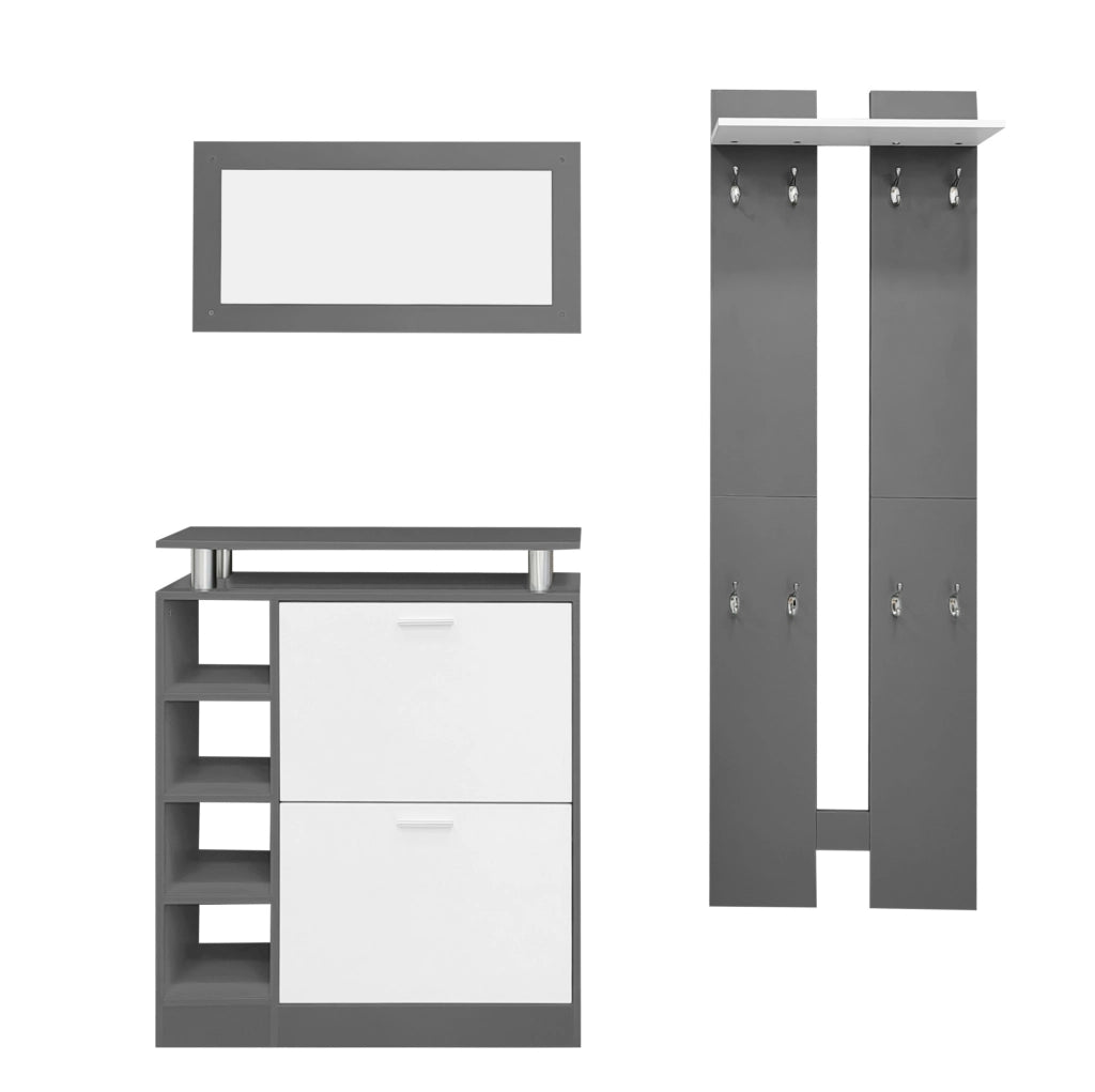 Set ingresso con scarpiera 80x25x96;5 cm; specchio e pannelli appendiabiti HOMVRA
