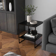 Tavolino laterale con ripiano aperto in acciaio nero per divano; poltrona o camera da letto 40 × 40 × 45 cm