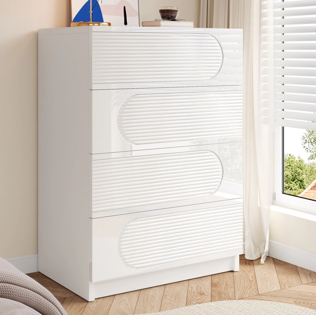 Cassettiera 4 cassetti 60x38;5x85 cm in MDF e pannello truciolare bianca