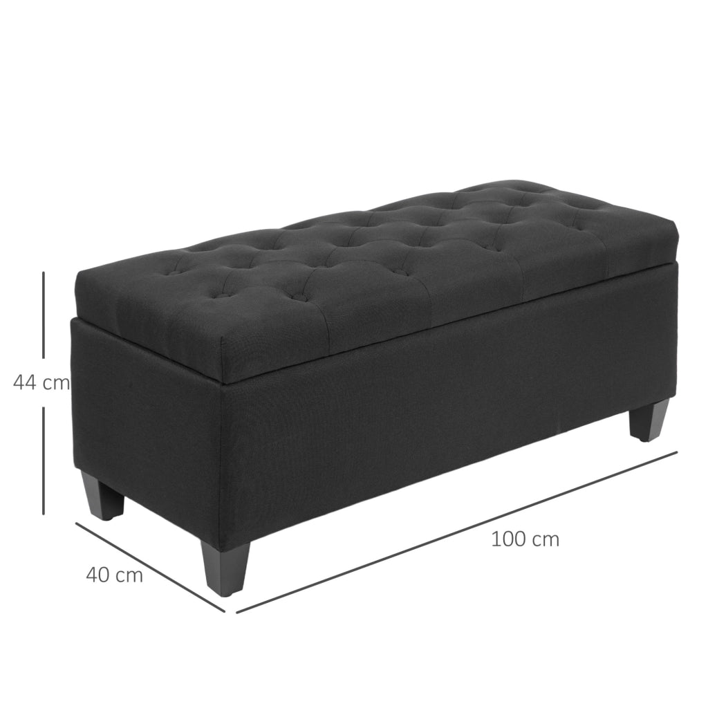 Panca contenitore imbottita 100x40x44 cm in poliestere nero HOMVRA