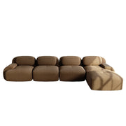 Divano angolare modulare 4 posti con chaise longue e base antiscivolo, in velluto a coste marrone, 388 × 178 × 70 cm