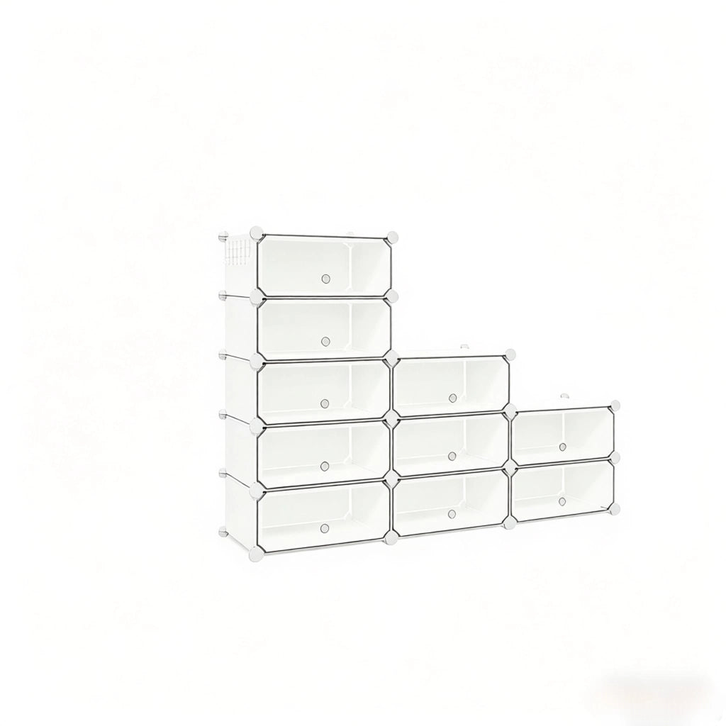 Scarpiera modulare con 10 scomparti e ante antipolvere per ingresso, in PP e metallo, bianca, 40 × 30 × 170 cm