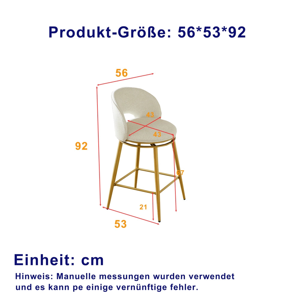 Set di 2 sgabelli da bar girevoli con rotazione 360° e poggiapiedi in tessuto beige