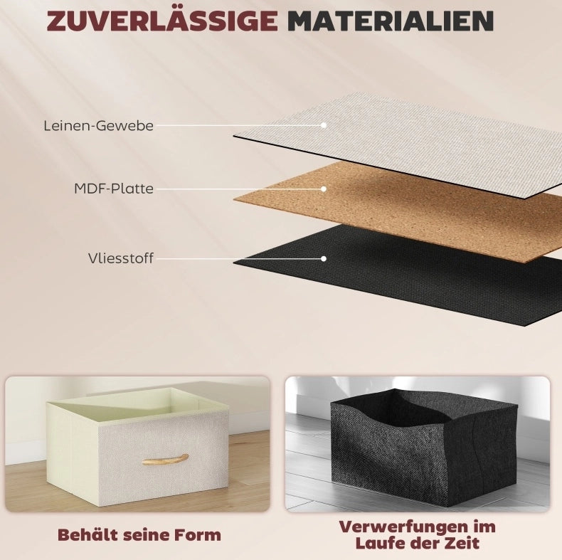 Comò con 8 cassetti in tessuto, struttura in acciaio e 4 tasche laterali beige, 86x30x94,5 cm