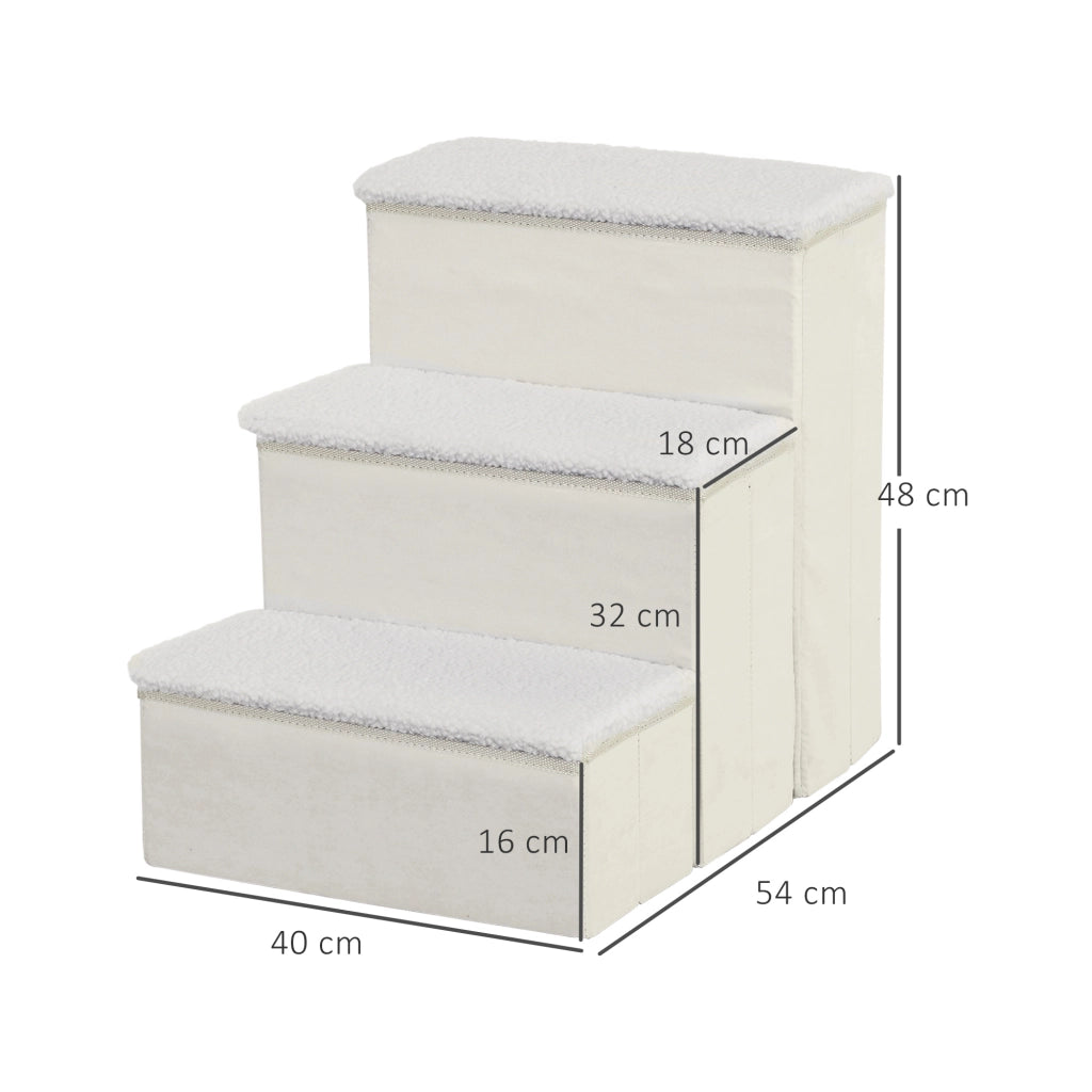 Scaletta per animali 3 gradini pieghevole con vano contenitore in MDF bianco 40 × 54 × 48 cm per divano e auto