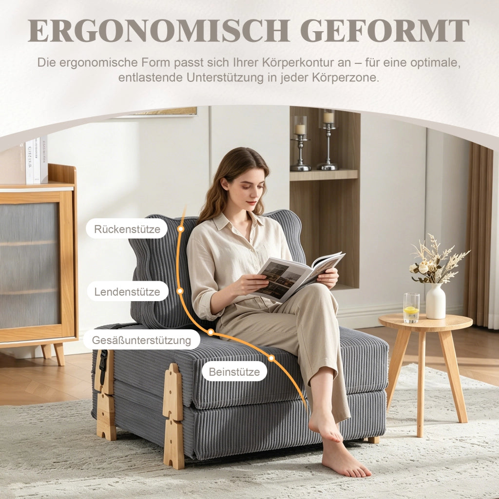Divano letto 1 posto ¨C Minimal ¨C grigio cord legno 90cm
