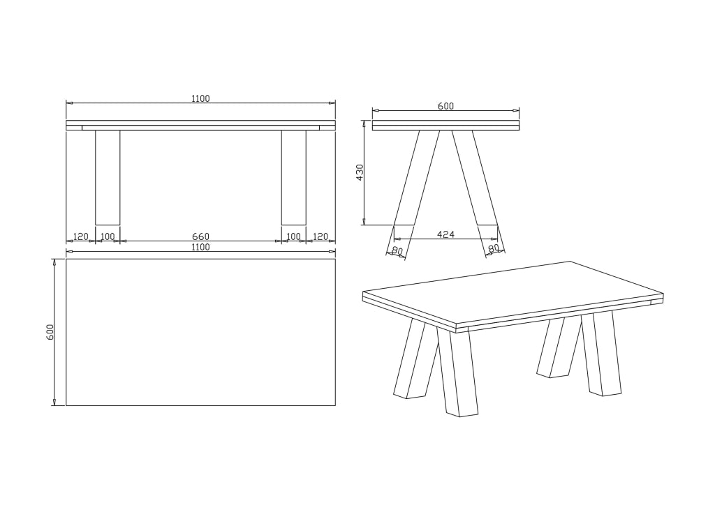 Tavolino da caffè CONNECT - gamba LAMBDA 80x100 (nero)