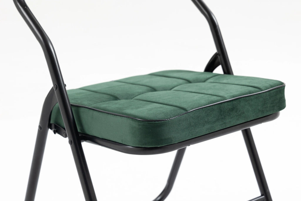 Set di 2 sedie pieghevoli imbottite in velluto verde con struttura in acciaio