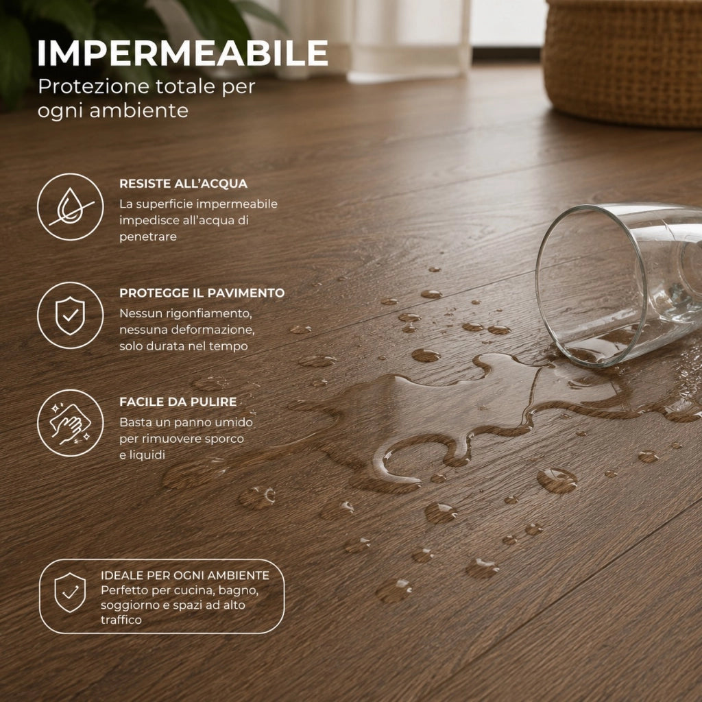 1 x 15 m (15 m²) Pavimento Vinilico a Rotolo Effetto Legno Noce Affumicato – Spessore 2 mm con Feltro Fonoassorbente