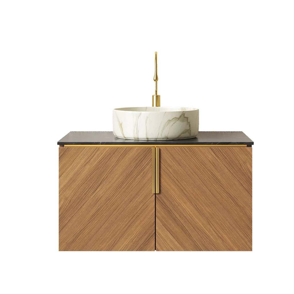 Mobile lavabo da bagno con 2 ante soft close; ceramica e pietra sinterizzata nero marrone rovere bianco