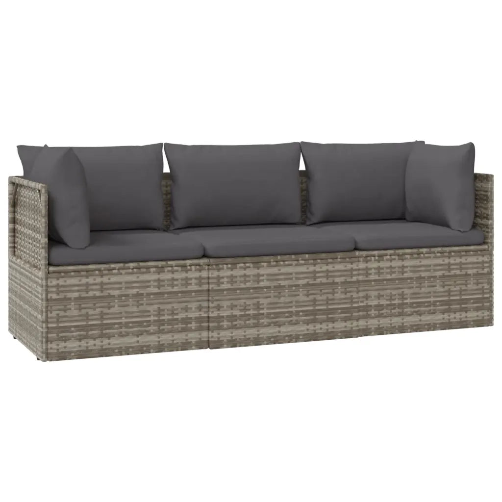 Set Divani da Giardino 3 pz con Cuscini in Polyrattan Grigio 318679
