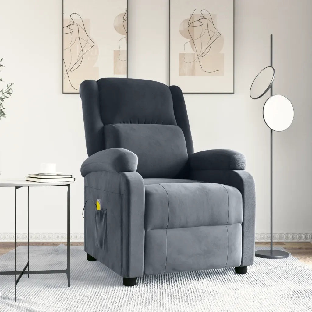 Poltrona Massaggiante | Sedia Relax Grigio Scuro in Velluto