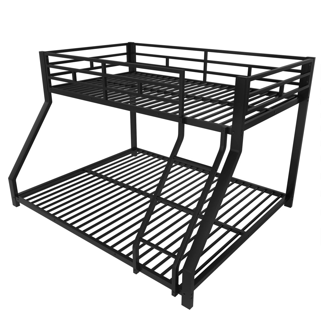 Letto a castello 90x200 e 140x200 cm con scala e barriera in metallo nero