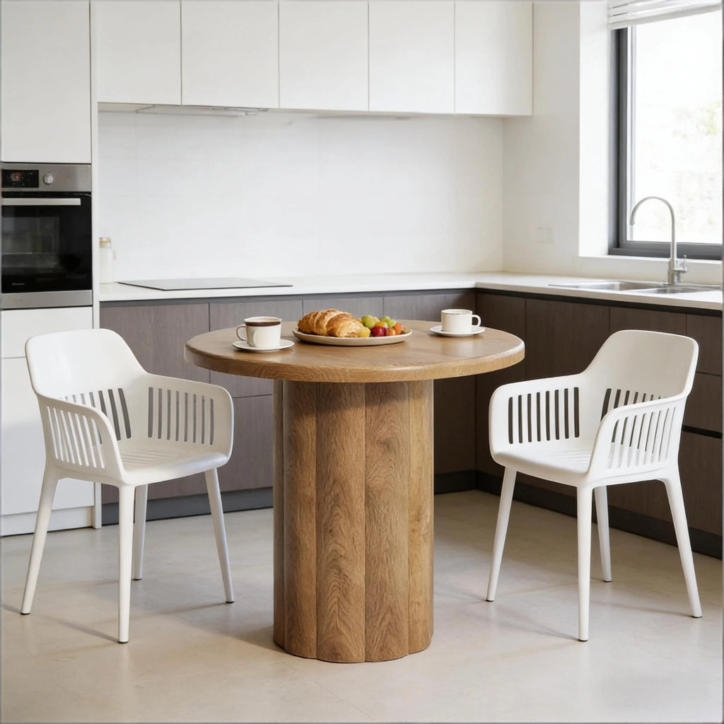 Tavolo rotondo in MDF con piano spesso 3 cm per 2 4 persone per riunioni e ufficio, design semplice, marrone, 80 × 80 cm