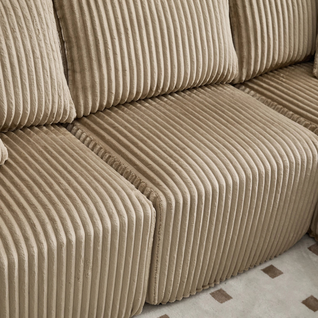 Divano modulare con chaise longue e modulo 2 posti in velluto a coste kaki
