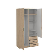 Armadio in Kit 98 x 50 x h 200 cm Quercia a 2 Ante e 3 Cassetti con 4 Ripiani Interni