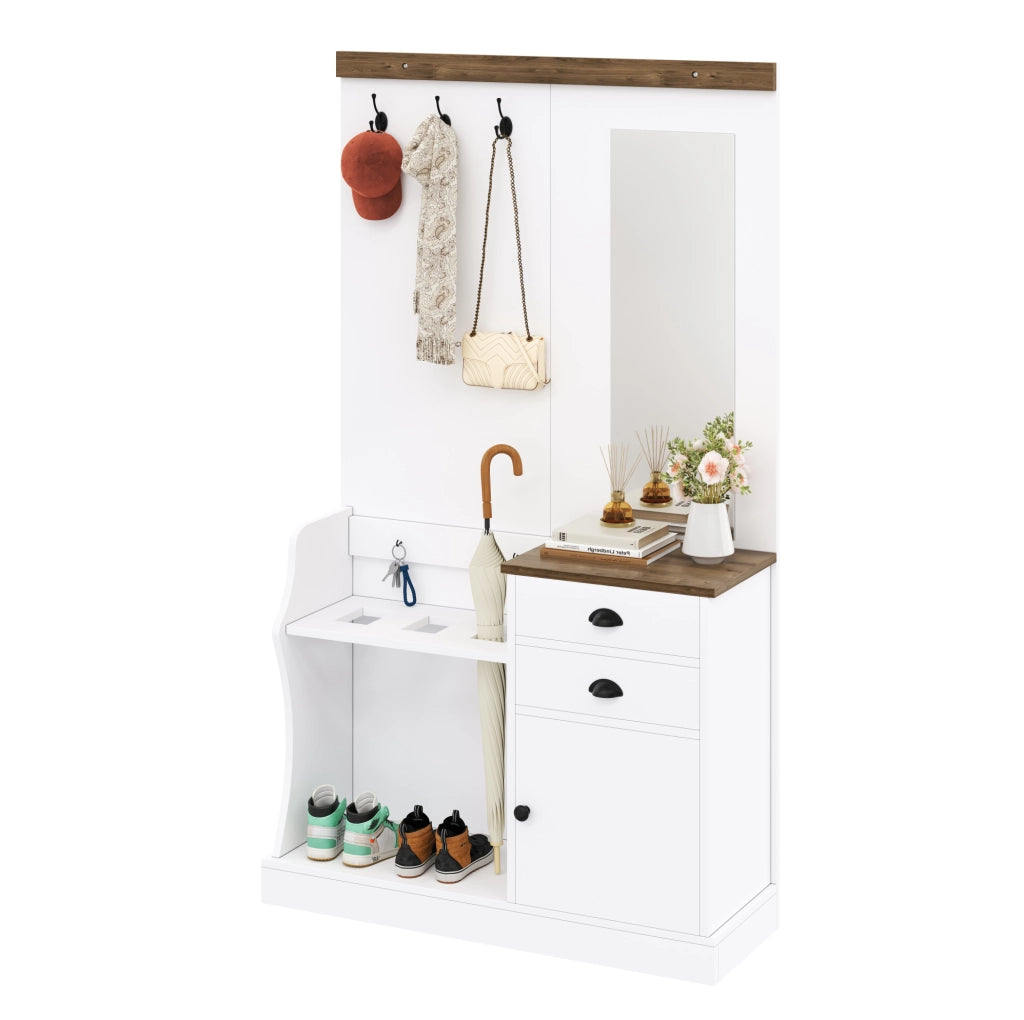 Set guardaroba ingresso 110,5x38x191 cm bianco, truciolare con specchio e 2 cassetti