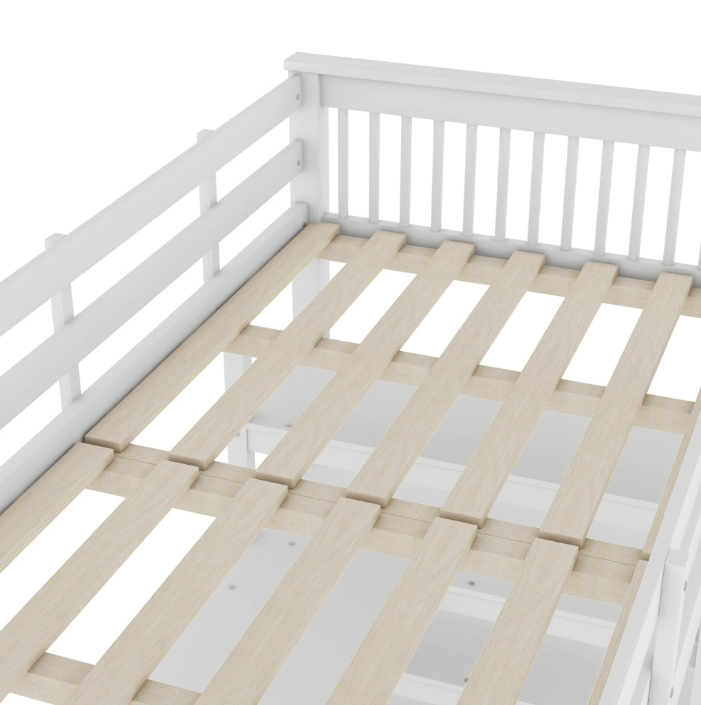 Hochbett 90x200 cm con scrivania e ripiani; in pino e MDF; bianco