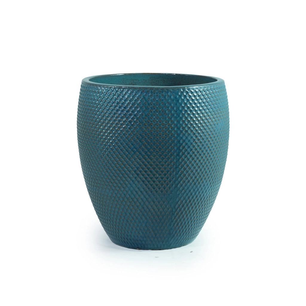 Vaso da fiori in ceramica extra grande Ø46 cm, H 53 cm, smaltato turchese lucido, con fori di drenaggio