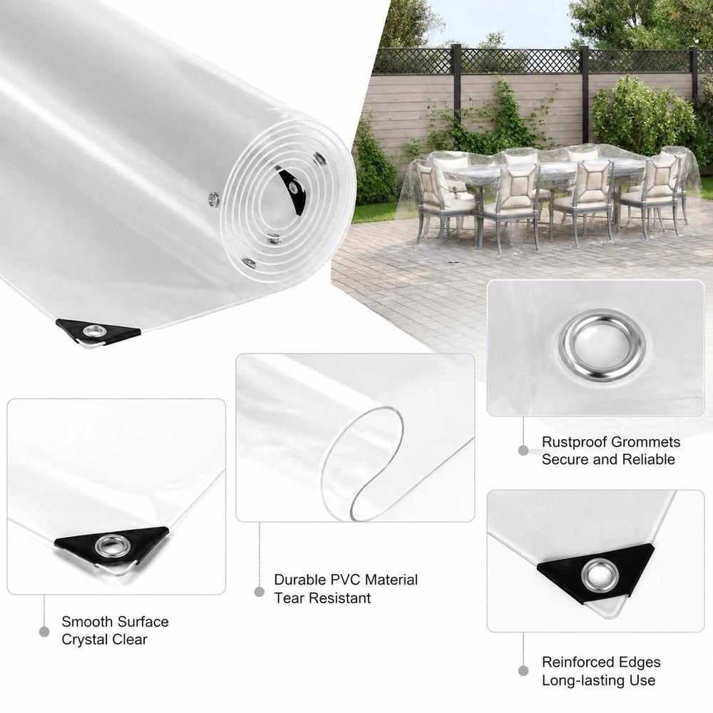 Telo trasparente con occhielli, 2x6 m, in PVC, robusto e pratico, ideale per coperture esterne, giardino e balcone