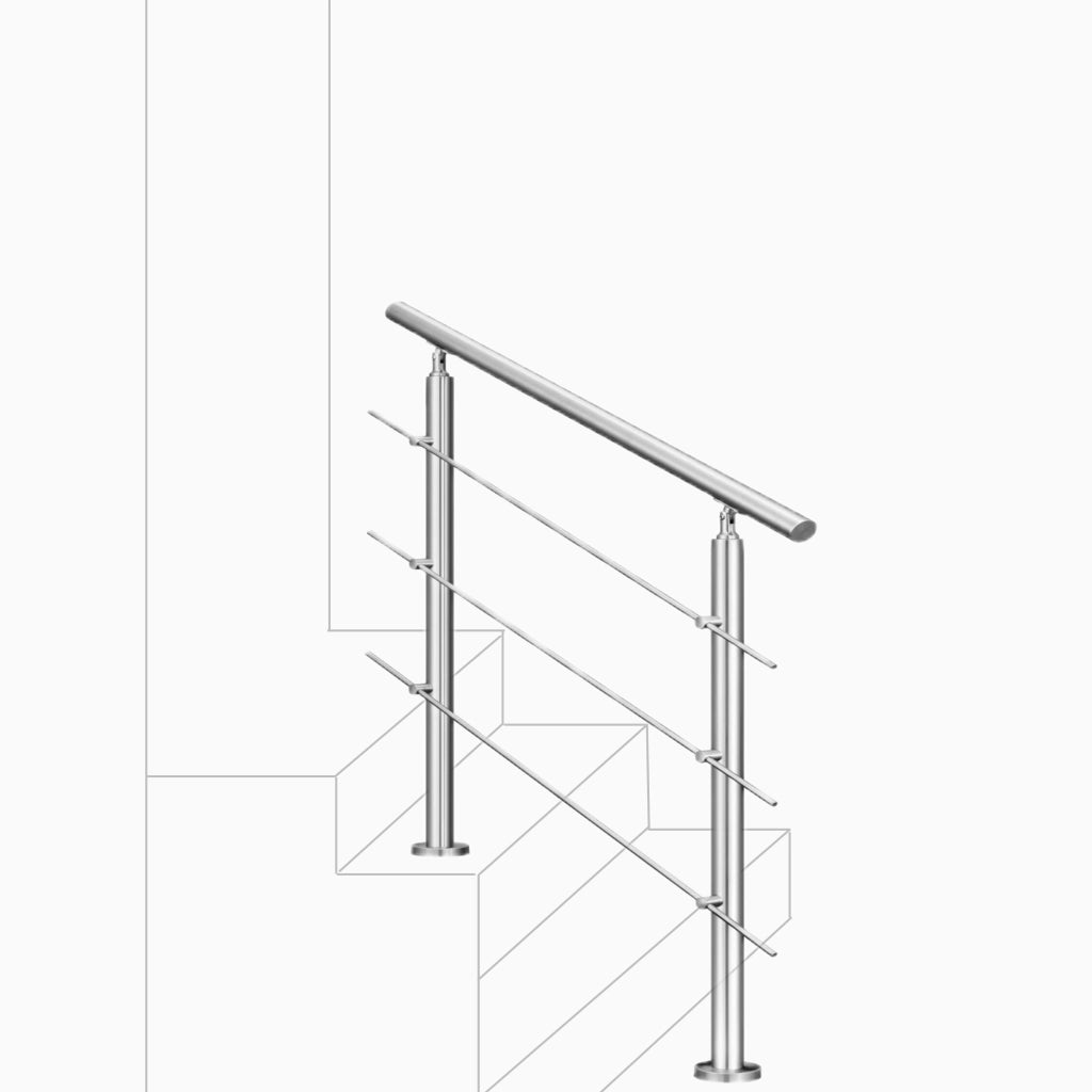 Ringhiera Balaustra Corrimano in acciaio inox 304 spazzolato 100x106cm per interni ed esterni 3 barre trasversali