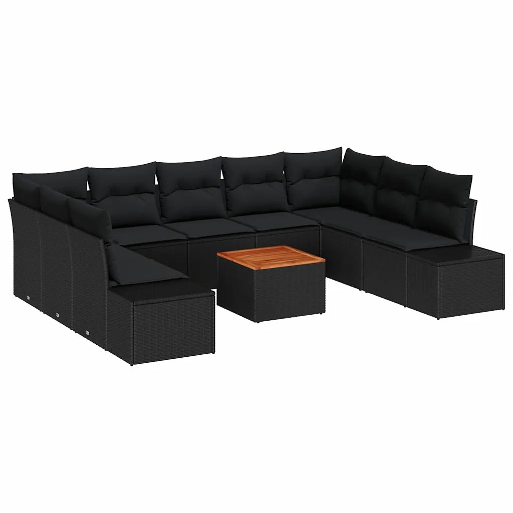 Set Divano da Giardino con cuscino 10 pcs Nero polyrattan