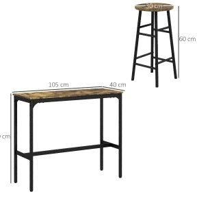 Set bar con 2 sgabelli salvaspazio in MDF marrone