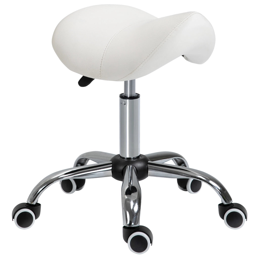 Sgabello da Lavoro a Sella con Ruote e Altezza Regolabile per Negozi Parrucchiere e Tattoo, 52x53x49-61cm Beige