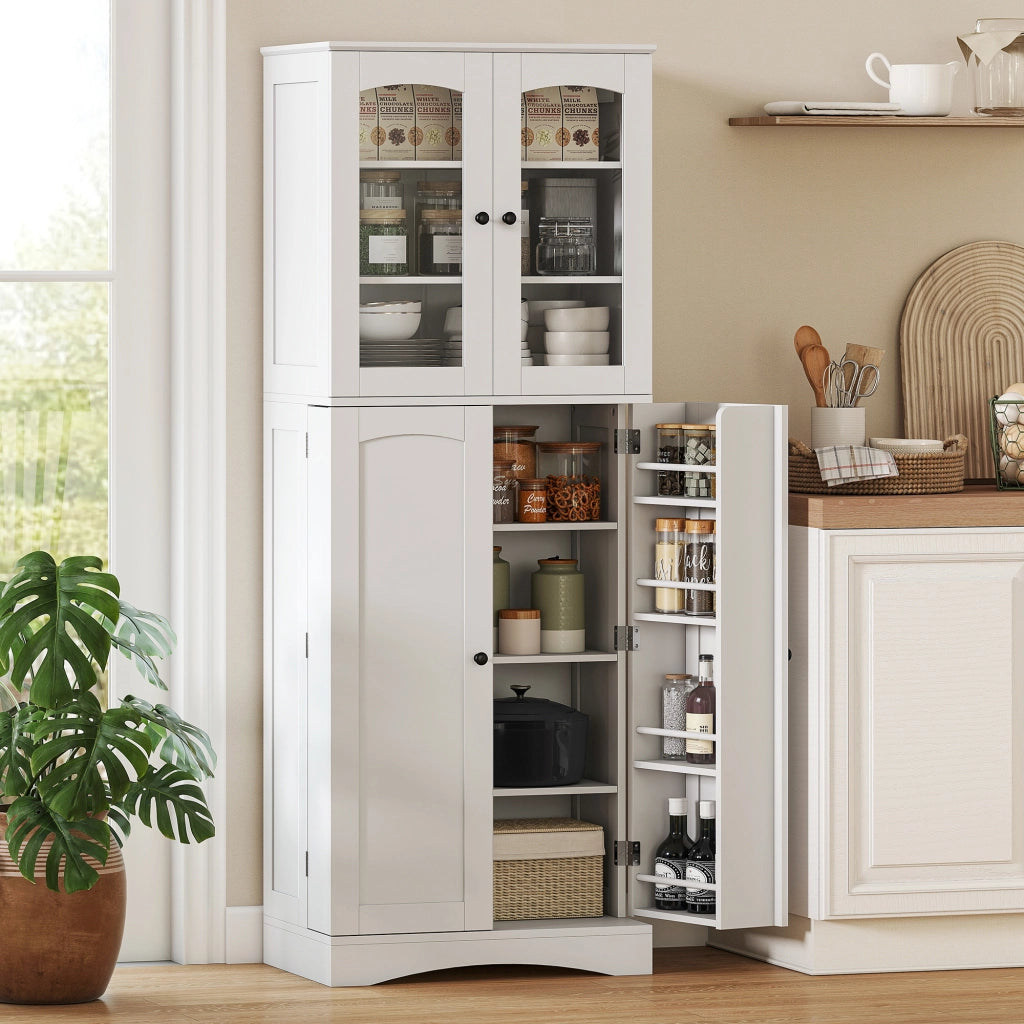 Mobile Dispensa Cucina con Ante, Armadietti e Cerniere a Chiusura Silenziosa, in Legno, 60x40x162 cm, Bianco