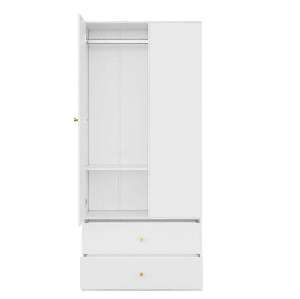 Armadio con specchio; 2 cassetti e 4 ripiani aperti; 80 x 40 x 180 cm; MDF bianco