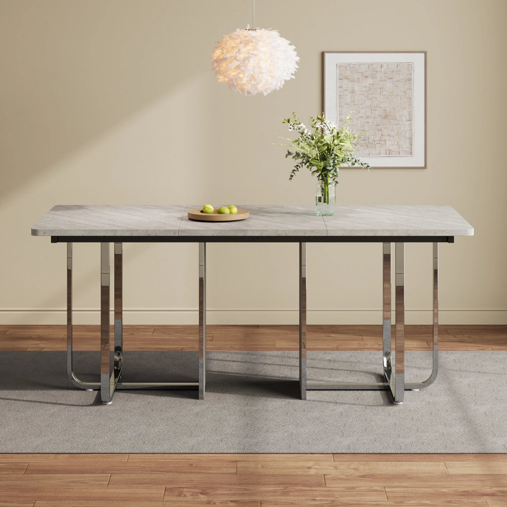Tavolo da pranzo con gambe in metallo in MDF e metallo grigio