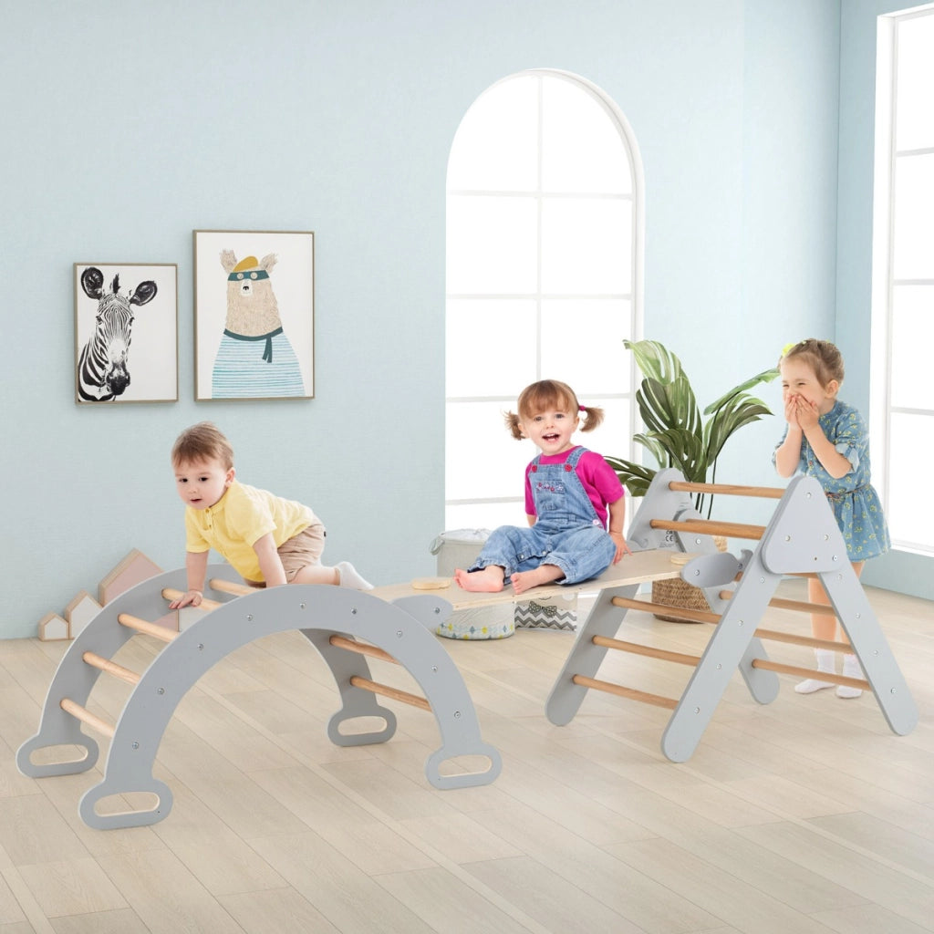 Set 3 giocattoli da arrampicata per bambini 1+ anni con triangolo arco salita, Set di arrampicata Grigio-Arrampicate e scivoli