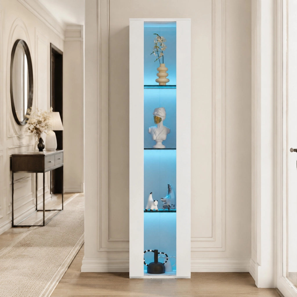 Vetrina 40x29x170 cm a 4 ripiani con LED multicolore controllato via app; bianca