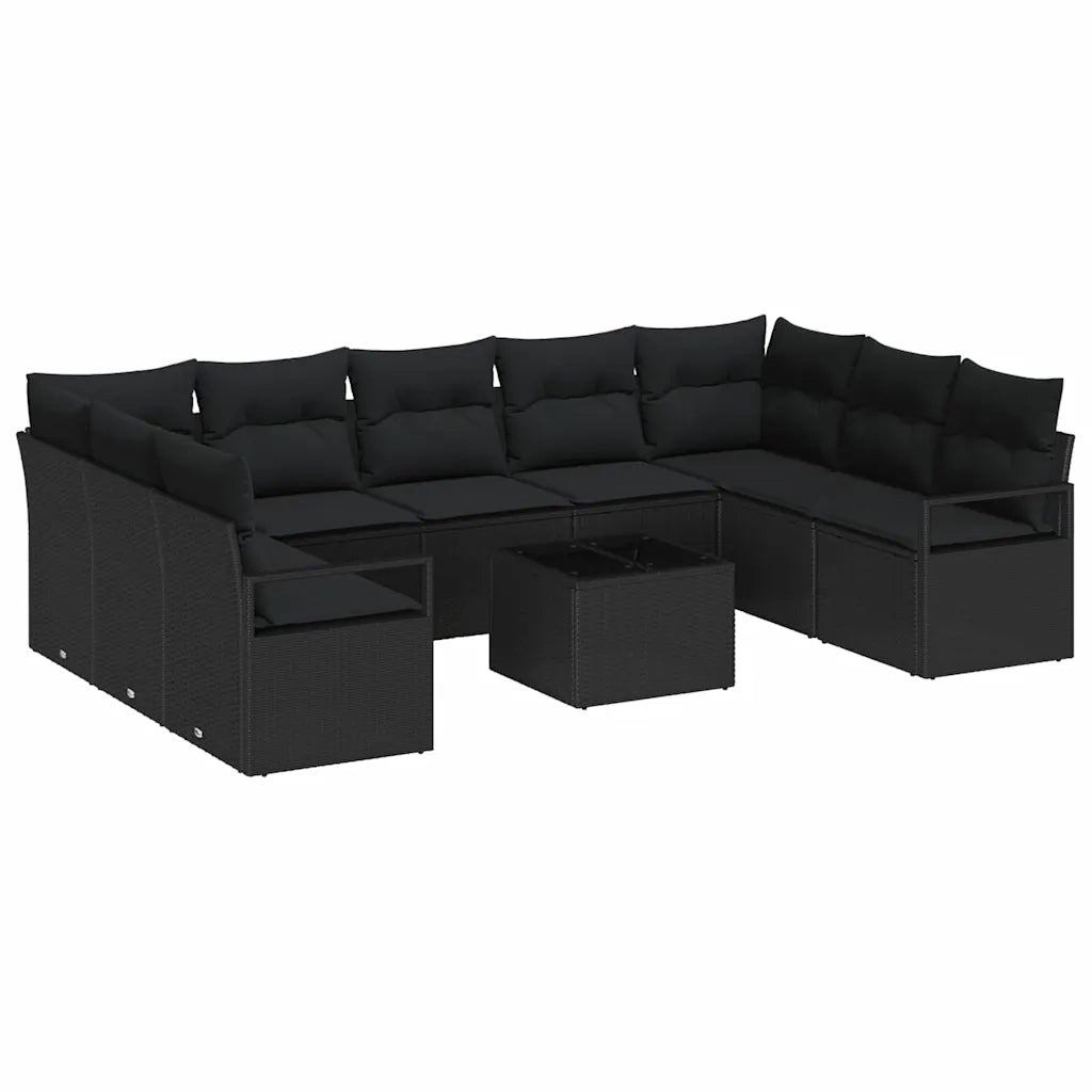 Set Divano da Giardino con cuscino 10 pcs Nero polyrattan